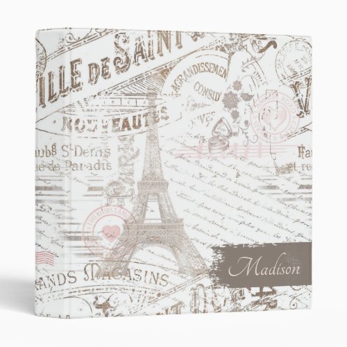 Vintage French Romance Collage Pink ID226 3 Ring Binder
