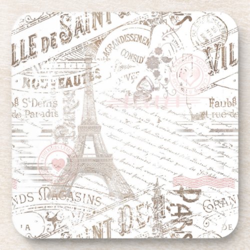 Vintage French Romance Collage Pink ID226 Beverage Coaster