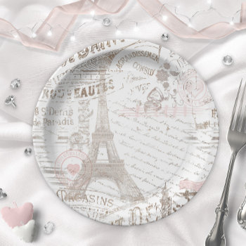 Vintage French Romance Collage Pink Id226 Paper Plates by arrayforhome at Zazzle