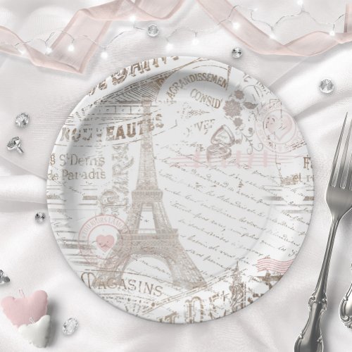 Vintage French Romance Collage Pink ID226 Paper Plates