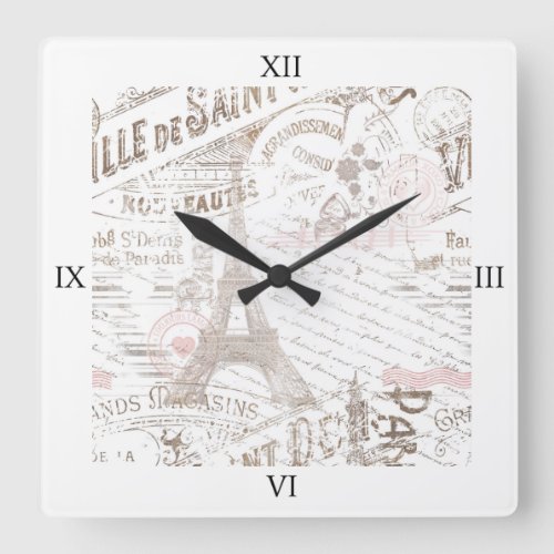 Vintage French Romance Collage Pink ID226 Square Wall Clock