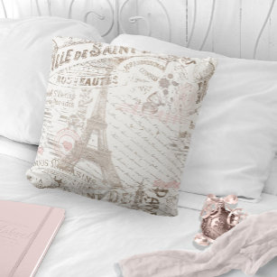 Vintage French Romance Collage Pink ID226 Throw Pillow