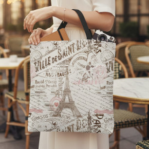 Vintage French Romance Collage Pink ID226 Tote Bag