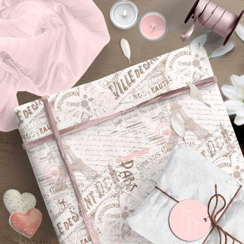 Vintage French Romance Collage Pink Id226 Wrapping Paper by arrayforcards at Zazzle