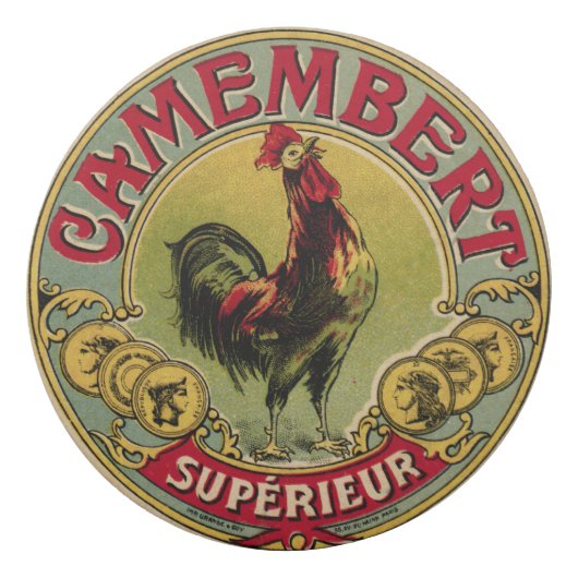 Vintage French Rooster and Cheese Round Eraser (Front)