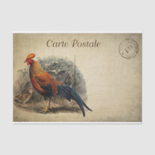 Vintage French Rooster Chick Postcard Decoupage Tissue Paper
