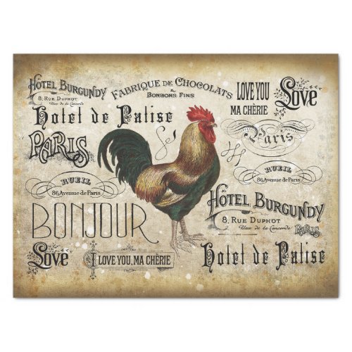 Vintage French Rooster de Paris Decoupage Tissue Paper