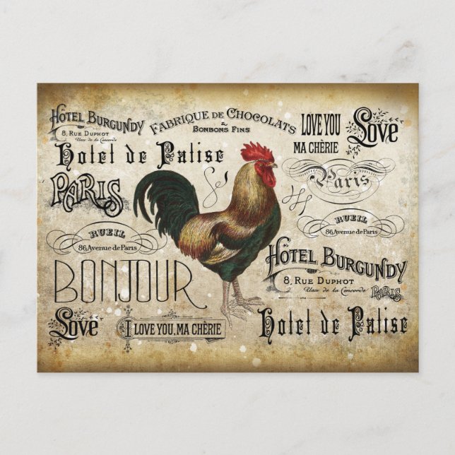 Vintage French Rooster de Paris Postcard (Front)