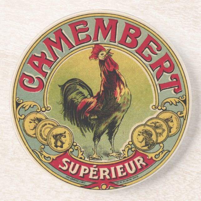 Vintage French Rooster Farm and Cheese Coaster (Front)
