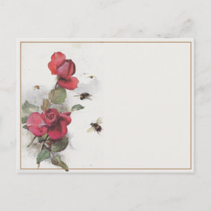 Vintage French Rose Bee Border Blank Postcard