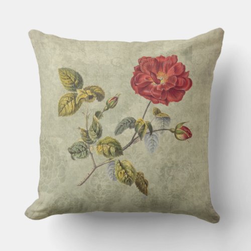 Vintage French Rose Elegant Country Rustic Throw Pillow