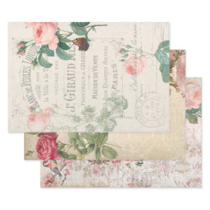 Vintage French Rose Ephemera Decoupage Wrapping Paper Sheets