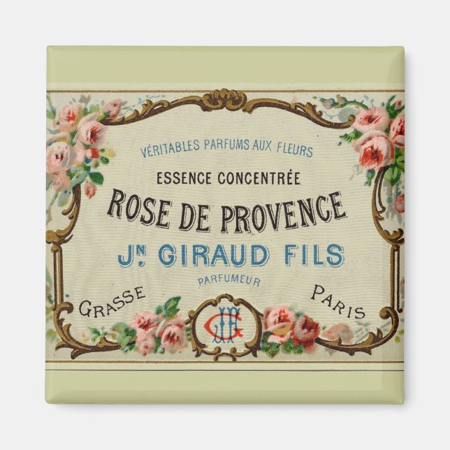 Vintage French Rose Label Paris Fridge Magnet (Front)