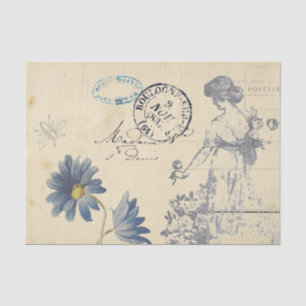 Vintage French Rose Lady Bee Flower Carte Postale Tissue Paper