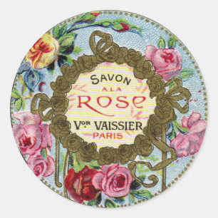Vintage French Rose Perfume Classic Round Sticker