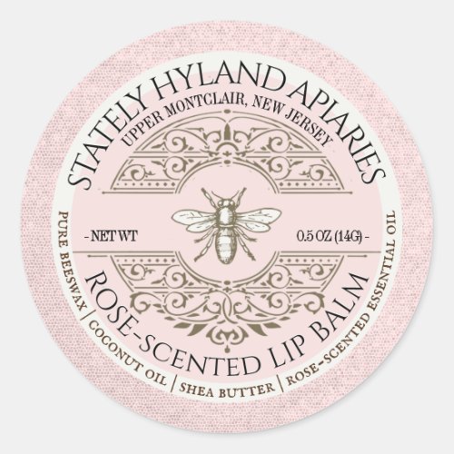 Vintage French Rose Scented Lip Balm Heraldic Bee Classic Round Sticker