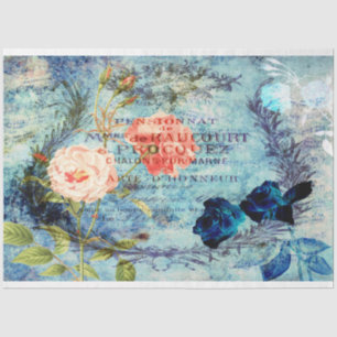 Vintage French Roses Blue Decoupage Tissue Paper