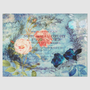 Vintage French Roses Blue Decoupage Tissue Paper