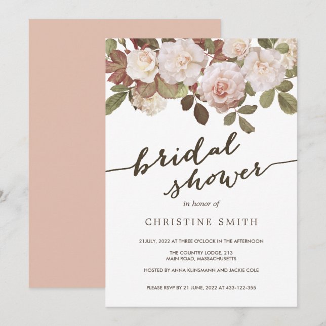 Vintage French Roses Bridal Shower Invitation (Front/Back)