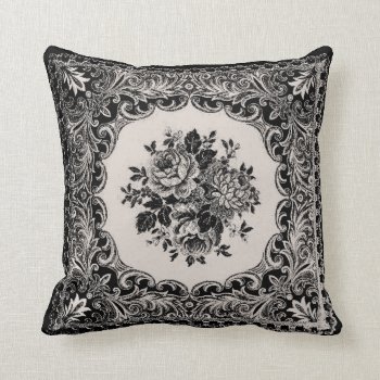 Vintage French Roses Damask - Black Creme Pillow by BluePlanet at Zazzle