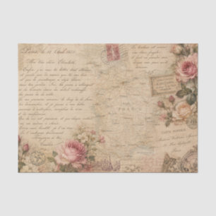 Vintage French Roses Map Handwritten Ephemera Tissue Paper