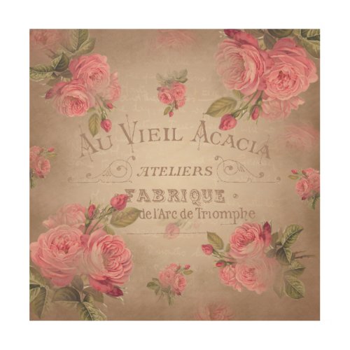 Vintage french roses shabby chic wood Wall Art