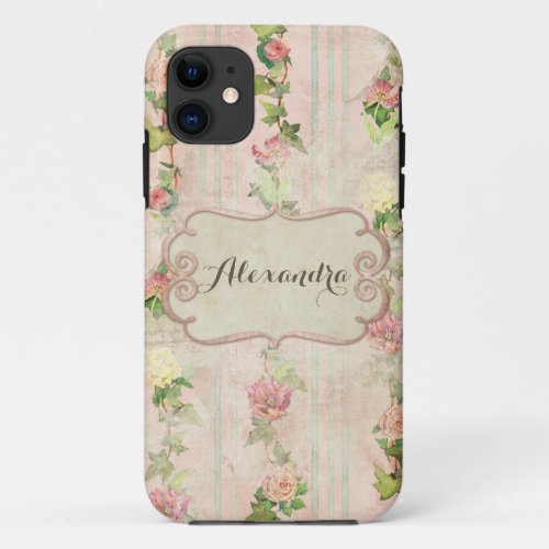 Vintage French Roses Wallpaper Distressed Antique iPhone 11 Case