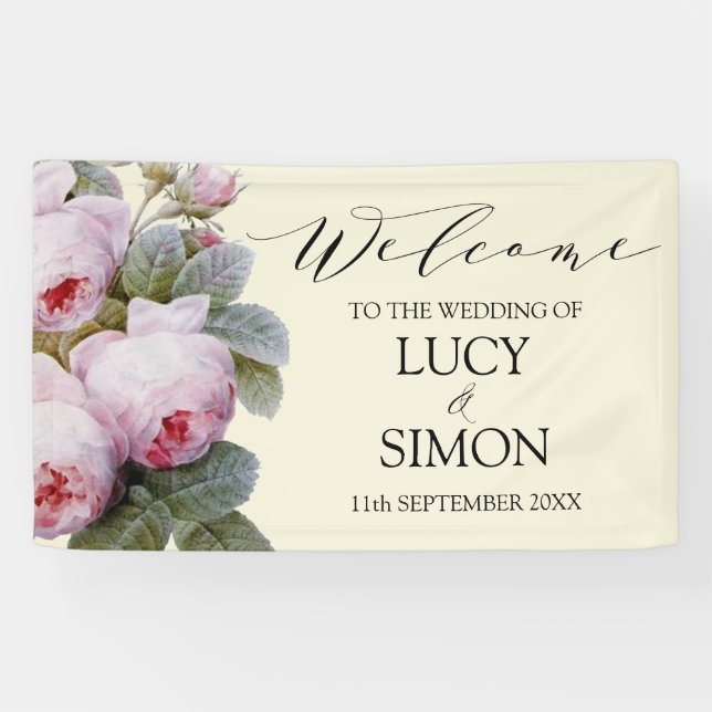 Vintage French Roses Wedding Banner (Horizontal)