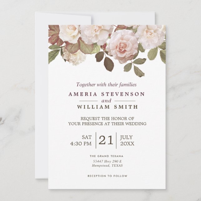 Vintage French Roses Wedding Invitation (Front)