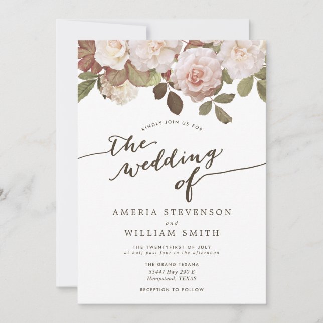 Vintage French Roses Wedding Invitation (Front)