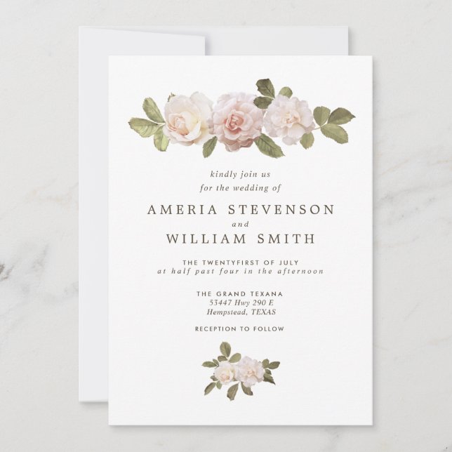 Vintage French Roses Wedding Invitation (Front)