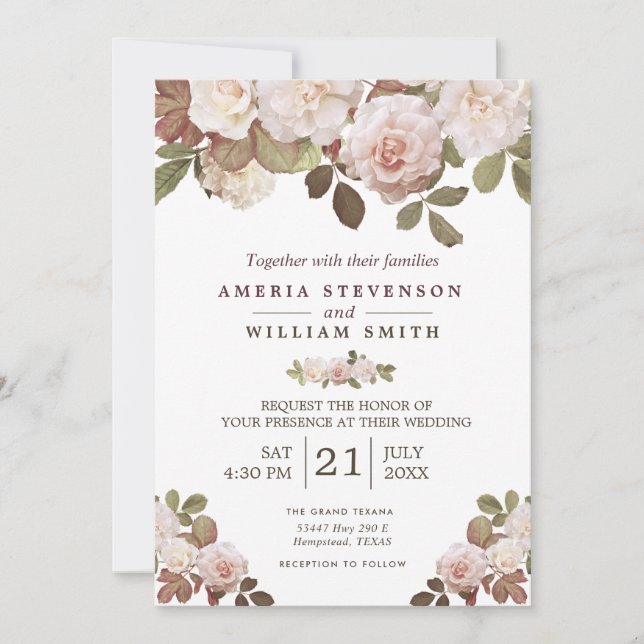 Vintage French Roses Wedding Invitation (Front)