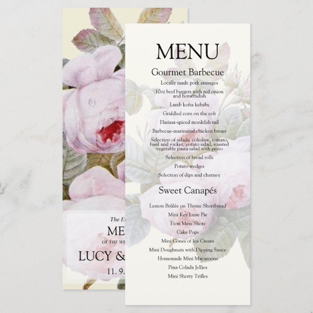 Vintage French Roses Wedding Menu (Front/Back)