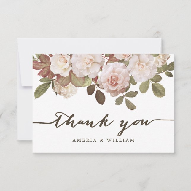 Vintage French Roses Wedding Thank You Card (Front)