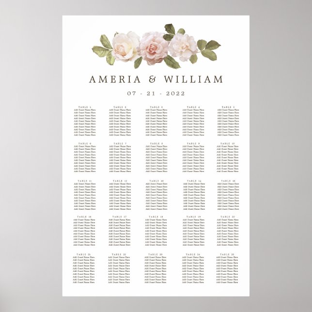 Vintage French Roses Wedding XL Seating Chart (Front)