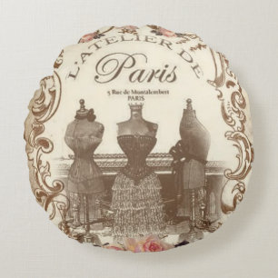 Vintage French Round Pillow