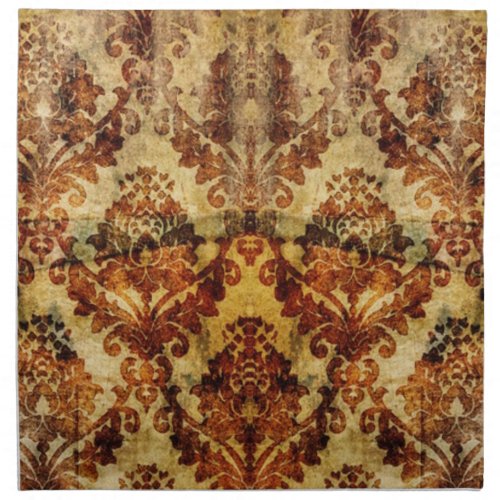 Vintage French Rustic Autumn Fall  Brown Damask Cloth Napkin