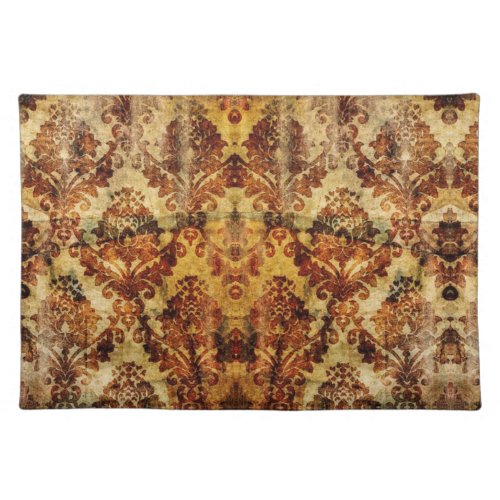 Vintage French Rustic Autumn Fall  Brown Damask Cloth Placemat