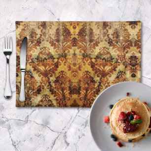 Vintage French Rustic Autumn Fall Brown Damask Cloth Placemat