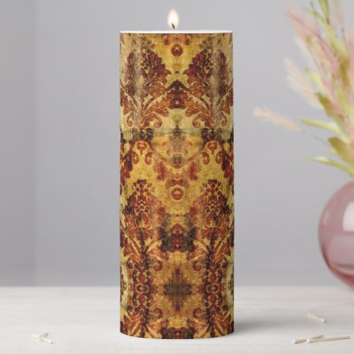 Vintage French Rustic Autumn Fall  Brown Damask Pillar Candle