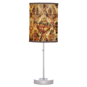 Vintage French Rustic Autumn Fall Brown Damask Table Lamp