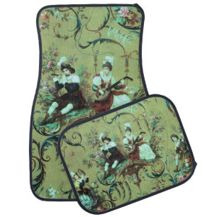 Vintage French Sage Green Toile Victorian Floral Car Floor Mat