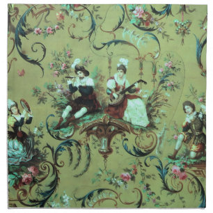 Vintage French Sage Green Toile Victorian Floral Cloth Napkin