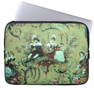 Vintage French Sage Green Toile Victorian Floral Laptop Sleeve