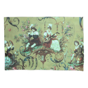 Vintage French Sage Green Toile Victorian Floral Pillow Case