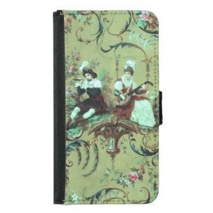 Vintage French Sage Green Toile Victorian Floral Samsung Galaxy S5 Wallet Case