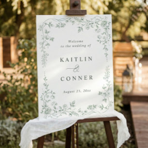 Vintage French Sage Green Wedding Welcome Sign