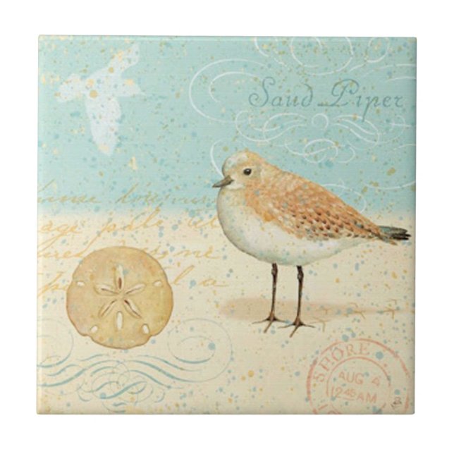 Vintage French Sand Piper Ceramic Tile (Front)