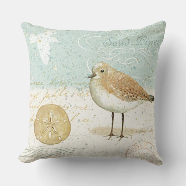 Vintage French Sand Piper Throw Pillow (Front)