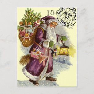VINTAGE French Santa Christmas Eve Trek Collage Holiday Postcard